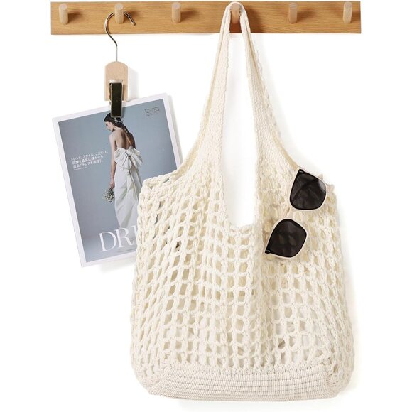 Women's Cream Shoulder Shopping Handbag Casual Travel Totes Fold Able Bags - Picture 7 of 7